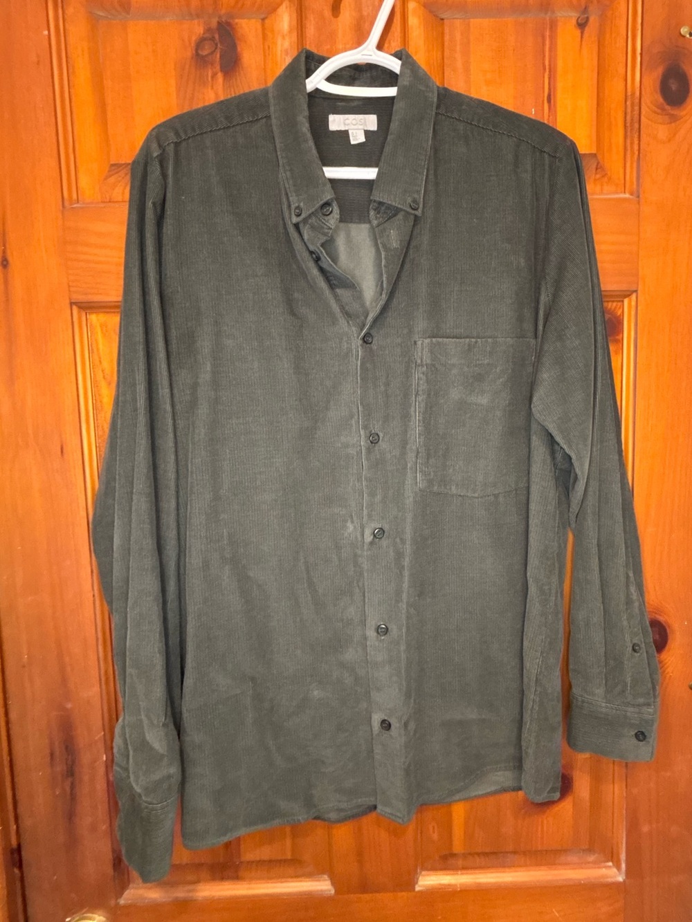 COS Women's Green Corduroy Button Up Long Sleeve Shirt Size S